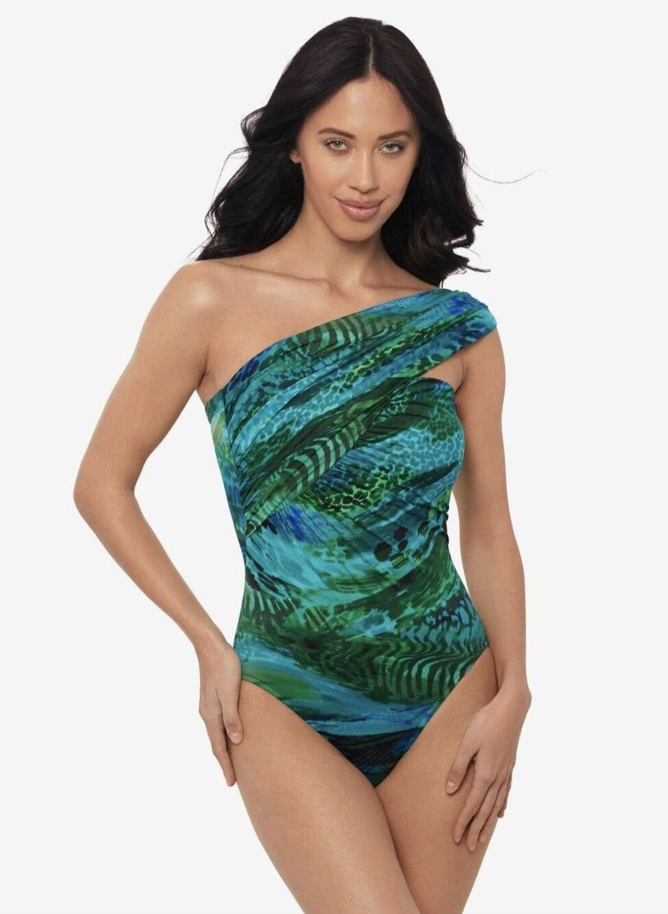 Magicsuit Sz 16 Margarita Goddess One Shoulder One Piece Swimsuit Blue Multi NWT